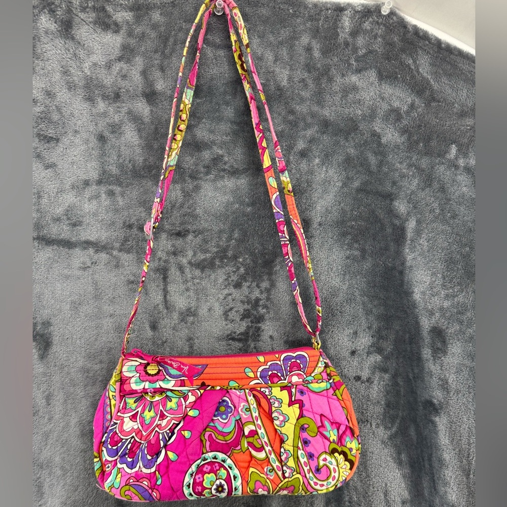 Vera Bradley Pink Swirls Frannie Crossbody Bag Purse Orange Pink Teal Bandana